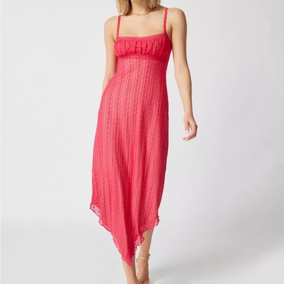 NWT UO Nikita Lace Hanky Hem Midi Dress - Picture 1 of 5